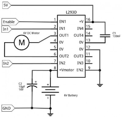 L293D H-bridge wiring diagram